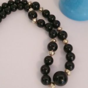 Black & Gold Short Strand of Acrylic Round Beads 20" Length